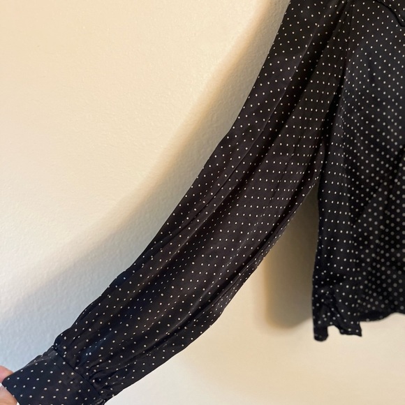 Ganni Long Sleeved Blouse - Women's Medium Black White - Polka Dot Satin - Picture 4 of 14